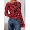 imagePRETTYGARDEN Women Long Sleeve Floral Mesh Tops Blouse 2025 Fall Trendy Boat Neck Ruched Fitted Shirt Going Out Date OutfitsRed