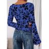 imagePRETTYGARDEN Women Long Sleeve Floral Mesh Tops Blouse 2025 Fall Trendy Boat Neck Ruched Fitted Shirt Going Out Date OutfitsRoyal Blue