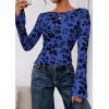 imagePRETTYGARDEN Women Long Sleeve Floral Mesh Tops Blouse 2025 Fall Trendy Boat Neck Ruched Fitted Shirt Going Out Date OutfitsRoyal Blue