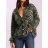 imagePRETTYGARDEN Womens Cardigan Sweaters 2025 Fall Striped Long Sleeve V Neck Button Down Knit Fuzzy Outerwear Trendy ClothesArmy Green