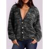 imagePRETTYGARDEN Womens Cardigan Sweaters 2025 Fall Striped Long Sleeve V Neck Button Down Knit Fuzzy Outerwear Trendy ClothesBlack