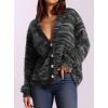 imagePRETTYGARDEN Womens Cardigan Sweaters 2025 Fall Striped Long Sleeve V Neck Button Down Knit Fuzzy Outerwear Trendy ClothesBlack