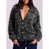 imagePRETTYGARDEN Womens Cardigan Sweaters 2025 Fall Striped Long Sleeve V Neck Button Down Knit Fuzzy Outerwear Trendy ClothesBlack