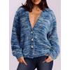 imagePRETTYGARDEN Womens Cardigan Sweaters 2025 Fall Striped Long Sleeve V Neck Button Down Knit Fuzzy Outerwear Trendy ClothesBlue