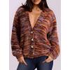 imagePRETTYGARDEN Womens Cardigan Sweaters 2025 Fall Striped Long Sleeve V Neck Button Down Knit Fuzzy Outerwear Trendy ClothesBurnt Orange