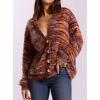 imagePRETTYGARDEN Womens Cardigan Sweaters 2025 Fall Striped Long Sleeve V Neck Button Down Knit Fuzzy Outerwear Trendy ClothesBurnt Orange