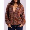 imagePRETTYGARDEN Womens Cardigan Sweaters 2025 Fall Striped Long Sleeve V Neck Button Down Knit Fuzzy Outerwear Trendy ClothesBurnt Orange