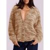 imagePRETTYGARDEN Womens Cardigan Sweaters 2025 Fall Striped Long Sleeve V Neck Button Down Knit Fuzzy Outerwear Trendy ClothesKhaki
