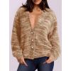 imagePRETTYGARDEN Womens Cardigan Sweaters 2025 Fall Striped Long Sleeve V Neck Button Down Knit Fuzzy Outerwear Trendy ClothesKhaki