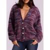 imagePRETTYGARDEN Womens Cardigan Sweaters 2025 Fall Striped Long Sleeve V Neck Button Down Knit Fuzzy Outerwear Trendy ClothesPurple