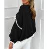 imagePRETTYGARDEN Womens Tie Front Bow Cardigan Sweaters Chunky Knit Long Puff Sleeve Trendy Fall Winter Jacket CoatsBlack White
