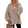 imagePRETTYGARDEN Fall Chunky Cardigan Sweaters for Women 2025 Button Lantern Sleeve Knit Oversized Sweater Coats with PocketsLight Khaki