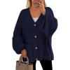 imagePRETTYGARDEN Fall Chunky Cardigan Sweaters for Women 2025 Button Lantern Sleeve Knit Oversized Sweater Coats with PocketsNavy