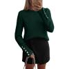 imagePRETTYGARDEN Fall Sweaters for Women 2025 Cozy Casual Crewneck Pullover Button Long Sleeve Knit Tops Winter Fashion ClothingDark Green