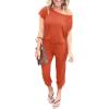 imagePRETTYGARDEN Jumpsuits for Women 2025 Dressy Casual Off Shoulder Romper Outfits Spring Vacation Travel Summer Lounge ClothesOrange Red