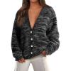 imagePRETTYGARDEN Womens Cardigan Sweaters 2025 Fall Striped Long Sleeve V Neck Button Down Knit Fuzzy Outerwear Trendy ClothesBlack