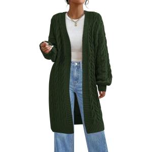 imagePRETTYGARDEN Long Sleeve Open Front Chunky Cardigan Sweaters for Women Cable Knit Long Cardigans Fall Outfits with PocketsArmy Green