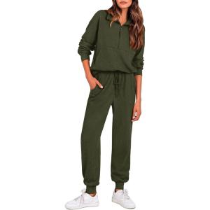 imagePRETTYGARDEN Womens Fall 2 Piece Lounge Sets Zip Up Sweatshirt Jogger Pants Sweat Track Suits Travel Outfit Winter ClothingArmy Green