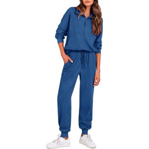 imagePRETTYGARDEN Womens Fall 2 Piece Lounge Sets Zip Up Sweatshirt Jogger Pants Sweat Track Suits Travel Outfit Winter ClothingDark Blue