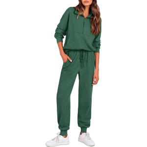 imagePRETTYGARDEN Womens Fall 2 Piece Lounge Sets Zip Up Sweatshirt Jogger Pants Sweat Track Suits Travel Outfit Winter ClothingDark Green