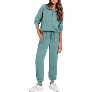 imagePRETTYGARDEN Womens Fall 2 Piece Lounge Sets Zip Up Sweatshirt Jogger Pants Sweat Track Suits Travel Outfit Winter ClothingFruit Green