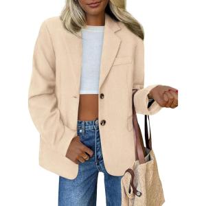 imagePRETTYGARDEN Womens Faux Suede Blazers 2025 Fall Long Sleeve Lapel Business Casual Work Office Clothes Dressy Suit JacketsBeige