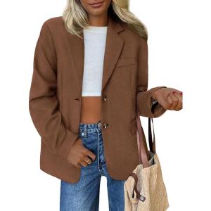 imagePRETTYGARDEN Womens Faux Suede Blazers 2025 Fall Long Sleeve Lapel Business Casual Work Office Clothes Dressy Suit JacketsBrown