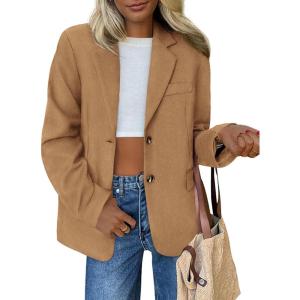 imagePRETTYGARDEN Womens Faux Suede Blazers 2025 Fall Long Sleeve Lapel Business Casual Work Office Clothes Dressy Suit JacketsKhaki