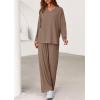 imagePRETTYGARDEN 2 Piece Lounge Sets for Women Fall Outfits 2025 Casual Loose Long Sleeve Tops Wide Leg Pants Matching Pajama SetKhaki