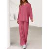imagePRETTYGARDEN 2 Piece Lounge Sets for Women Fall Outfits 2025 Casual Loose Long Sleeve Tops Wide Leg Pants Matching Pajama SetPink