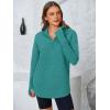 imagePRETTYGARDEN Womens Long Sleeve Quarter Zip Pullover Sweater Casual Loose V Neck Collared Ribbed Knit Jumper Tops Thumb HoleLake Blue