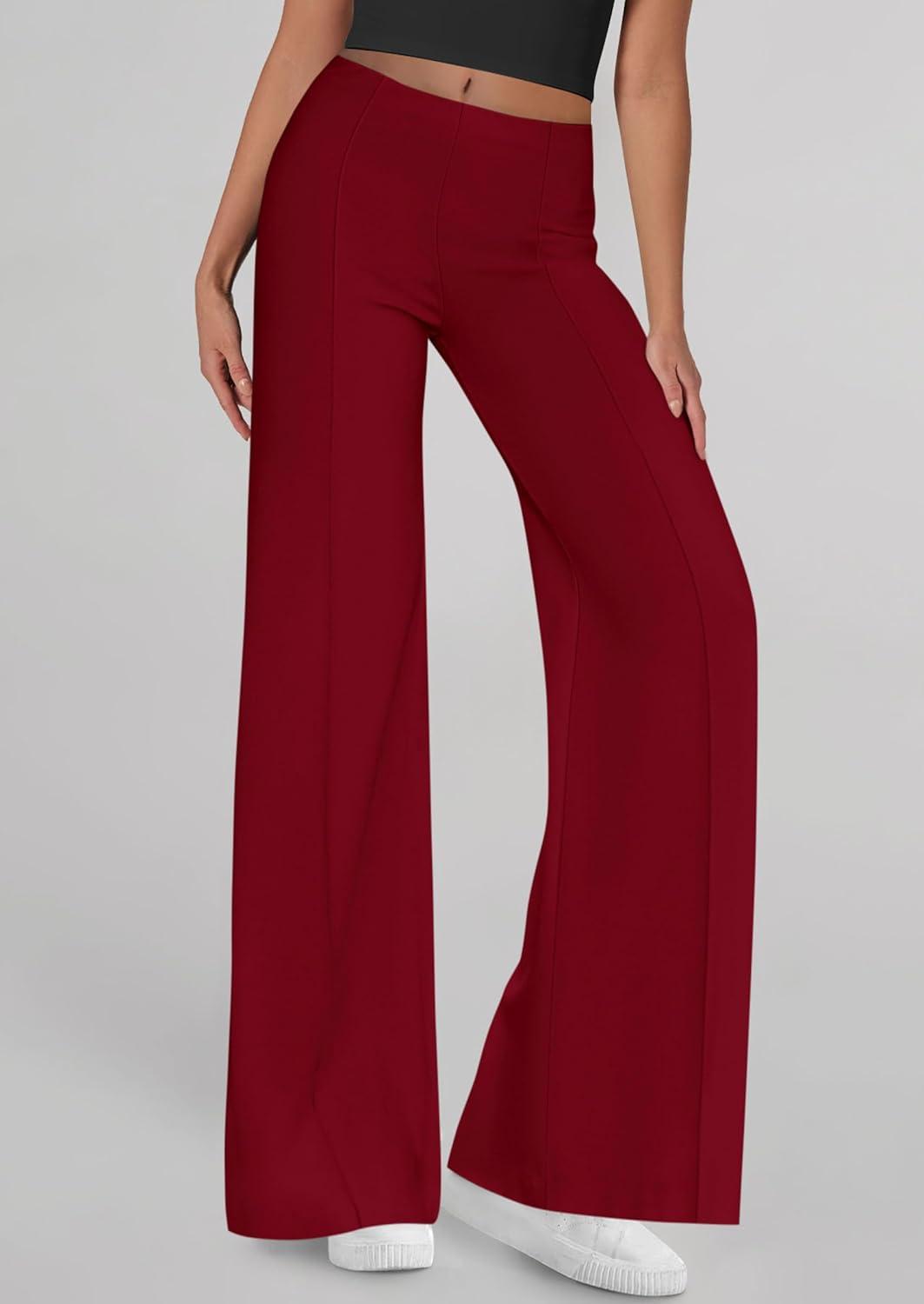 imagePRETTYGARDEN Womens Wide Leg Palazzo Pants 2025 Dressy Casual Lounge Workout Sweatpants High Waisted TrousersWine Red