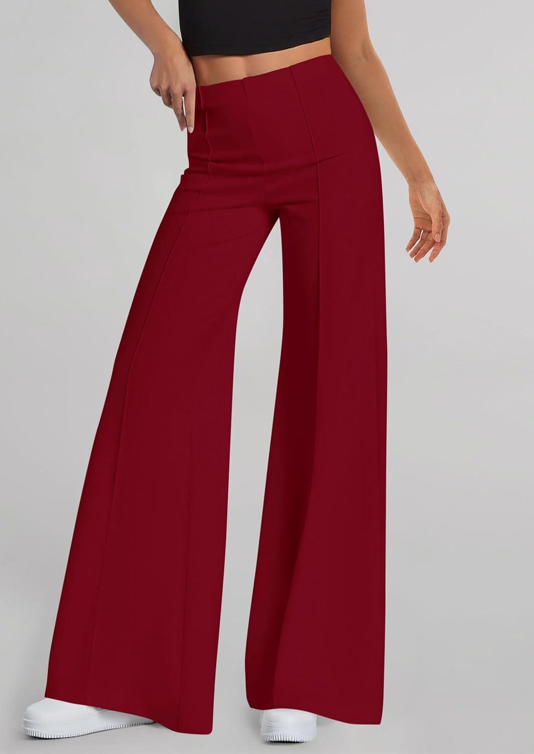 imagePRETTYGARDEN Womens Wide Leg Palazzo Pants 2025 Dressy Casual Lounge Workout Sweatpants High Waisted TrousersWine Red