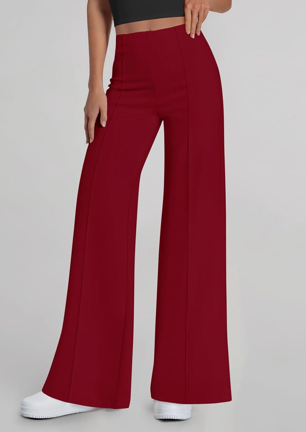 imagePRETTYGARDEN Womens Wide Leg Palazzo Pants 2025 Dressy Casual Lounge Workout Sweatpants High Waisted TrousersWine Red