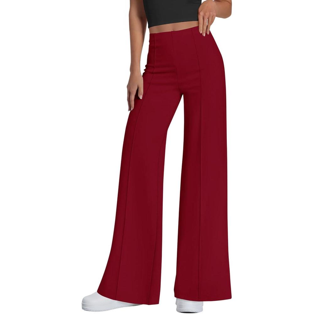 imagePRETTYGARDEN Womens Wide Leg Palazzo Pants 2025 Dressy Casual Lounge Workout Sweatpants High Waisted TrousersWine Red