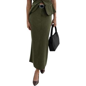 imagePRETTYGARDEN Womens 2025 Fall Maxi Pencil Skirt High Waisted Slit Work Office Trendy Long Skirts Business Casual OutfitsArmy Green