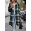 imagePRETTYGARDEN Womens Plaid Shacket Jacket Fall Fashion 2025 Long Sleeve Button Up Flannel Shirt Winter Clothing Woolen CoatsDark Green