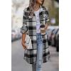 imagePRETTYGARDEN Womens Plaid Shacket Jacket Fall Fashion 2025 Long Sleeve Button Up Flannel Shirt Winter Clothing Woolen CoatsGrey