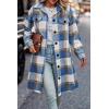 imagePRETTYGARDEN Womens Plaid Shacket Jacket Fall Fashion 2025 Long Sleeve Button Up Flannel Shirt Winter Clothing Woolen CoatsPlaid Blue White