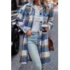 imagePRETTYGARDEN Womens Plaid Shacket Jacket Fall Fashion 2025 Long Sleeve Button Up Flannel Shirt Winter Clothing Woolen CoatsPlaid Blue White