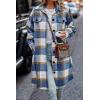 imagePRETTYGARDEN Womens Plaid Shacket Jacket Fall Fashion 2025 Long Sleeve Button Up Flannel Shirt Winter Clothing Woolen CoatsPlaid Blue White