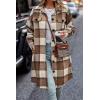 imagePRETTYGARDEN Womens Plaid Shacket Jacket Fall Fashion 2025 Long Sleeve Button Up Flannel Shirt Winter Clothing Woolen CoatsPlaid Brown