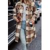 imagePRETTYGARDEN Womens Plaid Shacket Jacket Fall Fashion 2025 Long Sleeve Button Up Flannel Shirt Winter Clothing Woolen CoatsPlaid Brown