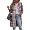 imagePRETTYGARDEN Womens Plaid Shacket Jacket Fall Fashion 2025 Long Sleeve Button Up Flannel Shirt Winter Clothing Woolen CoatsPink