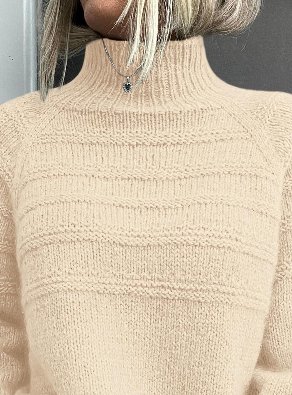 imagePRETTYGARDEN Womens Turtleneck Sweaters 2025 Fall Chunky Knit Pullover Long Sleeve Jumper Tops Trendy Winter ClothesBeige