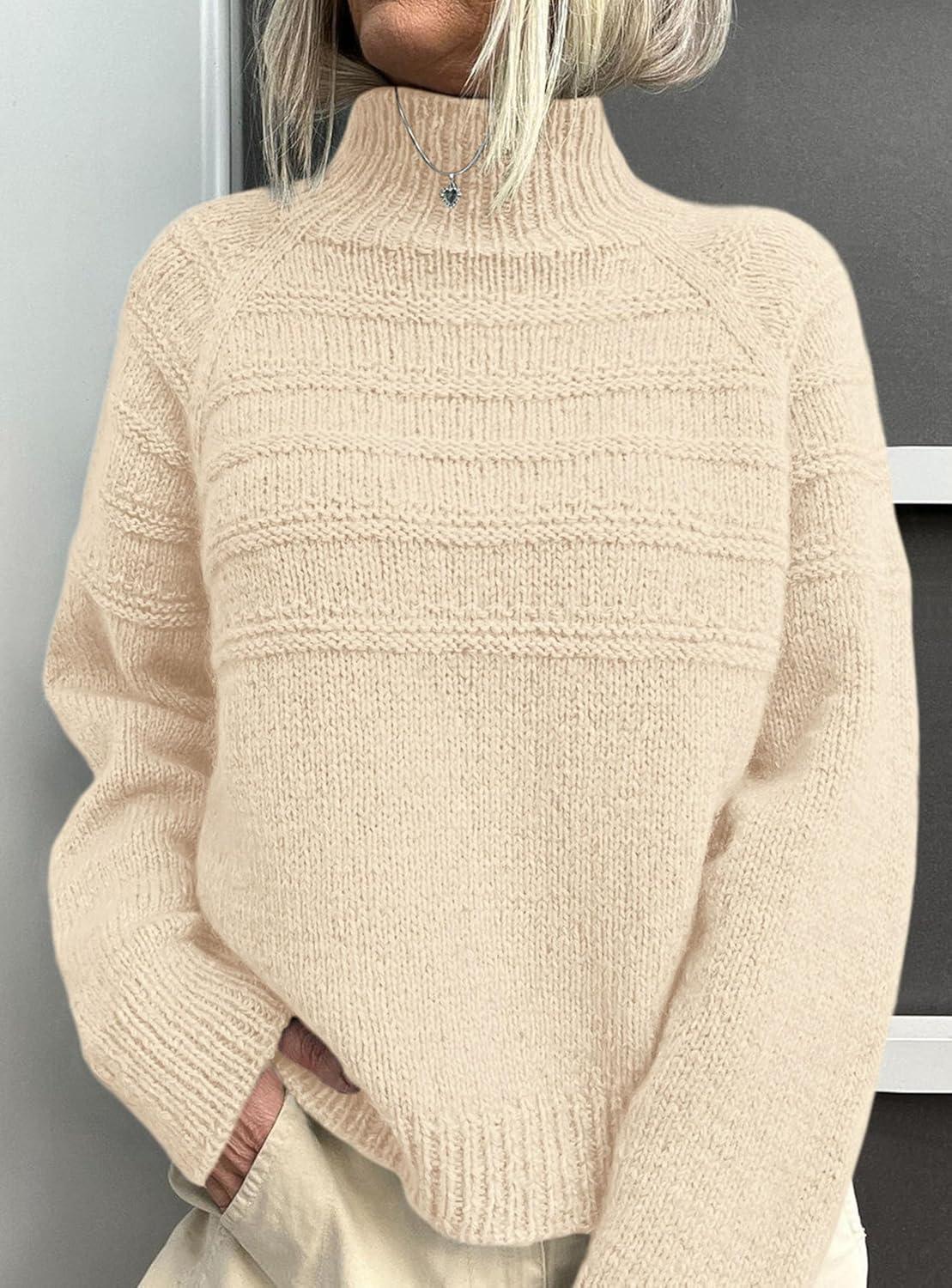 imagePRETTYGARDEN Womens Turtleneck Sweaters 2025 Fall Chunky Knit Pullover Long Sleeve Jumper Tops Trendy Winter ClothesBeige