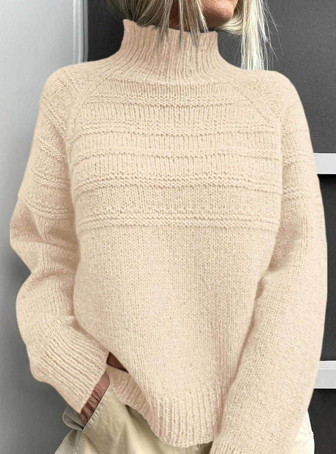 imagePRETTYGARDEN Womens Turtleneck Sweaters 2025 Fall Chunky Knit Pullover Long Sleeve Jumper Tops Trendy Winter ClothesBeige