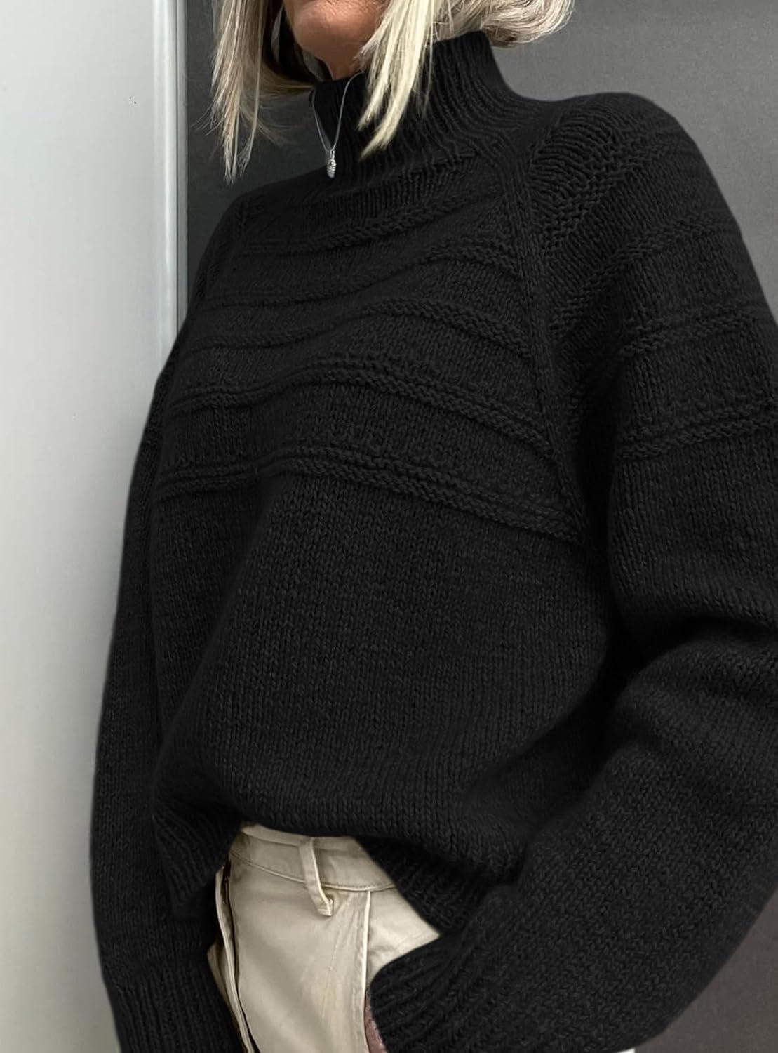 imagePRETTYGARDEN Womens Turtleneck Sweaters 2025 Fall Chunky Knit Pullover Long Sleeve Jumper Tops Trendy Winter ClothesBlack
