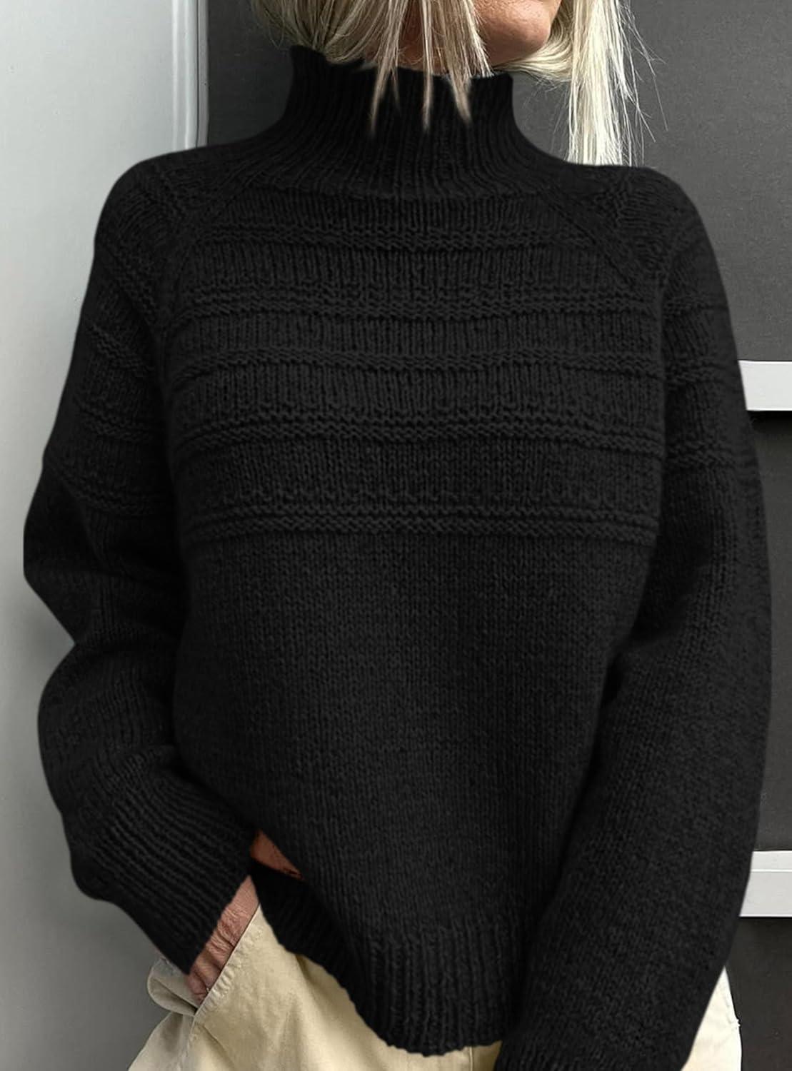 imagePRETTYGARDEN Womens Turtleneck Sweaters 2025 Fall Chunky Knit Pullover Long Sleeve Jumper Tops Trendy Winter ClothesBlack