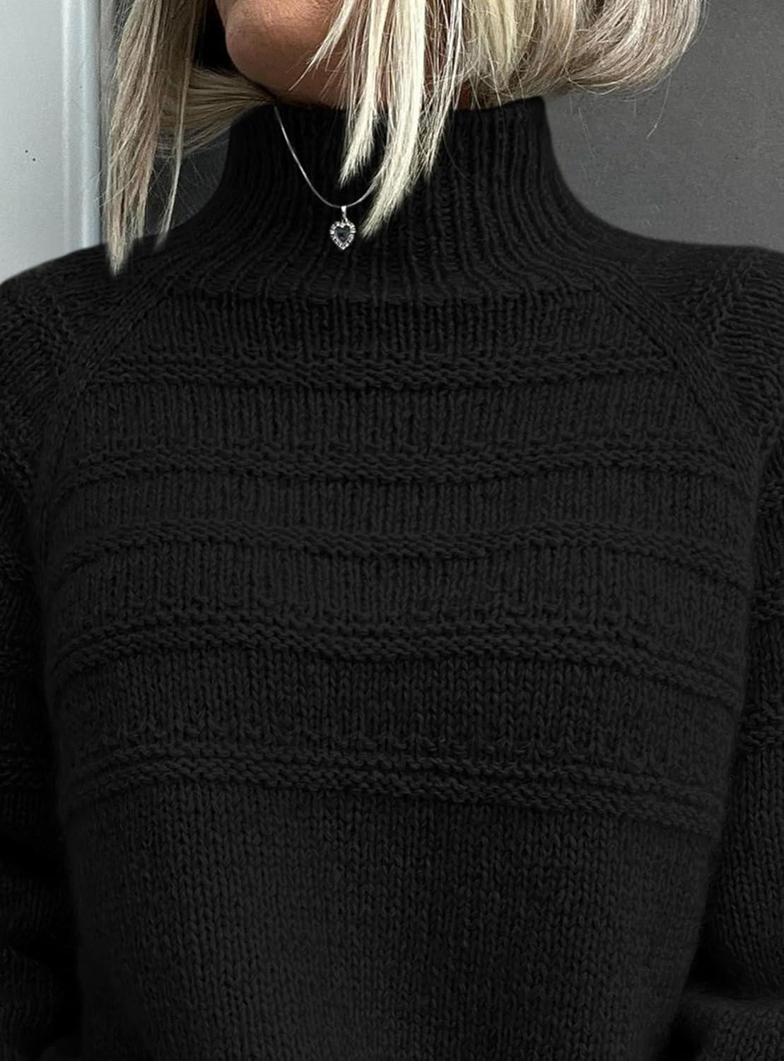 imagePRETTYGARDEN Womens Turtleneck Sweaters 2025 Fall Chunky Knit Pullover Long Sleeve Jumper Tops Trendy Winter ClothesBlack